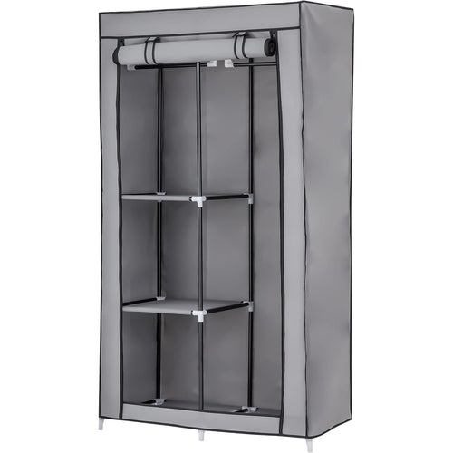 Baroni Home Armadio in Tessuto Richiudibile 88x45x160 cm Grigio 2 Ripiani Laterali e 1 Barra Appendiabiti, Guardaroba in Tessuto non Tessuto Pieghevole Salvaspazio con Struttura in Ferro per Camera da Letto, Cabina Armadio, Campeggio, Cameretta, Lavanderi