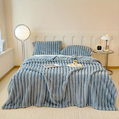 Coperta Morbida in Finta Pelliccia di Coniglio, Delicata sulla Pelle, Comfort Tutto l'Anno. Elegante Design a Strisce Adatta per Divani, Viaggi, Campeggio o Uso in Ufficio. Lavabile in Lavatrice per una Facile Cura, Ideale per Uso Interno ed Esterno. Un R
