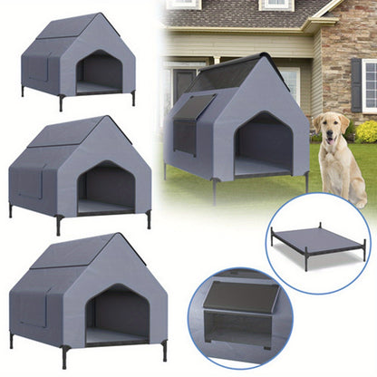 Casina per Cani Grigia con Porta e Finestra, Adatta per Uso Interno/Esterno