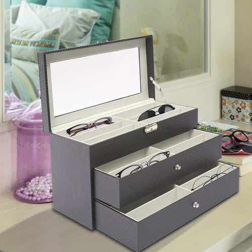 Custodia organizer portaocchiali per donna e uomo - Portaoggetti portaocchiali da esposizione con cassetto e coperchio in vetro