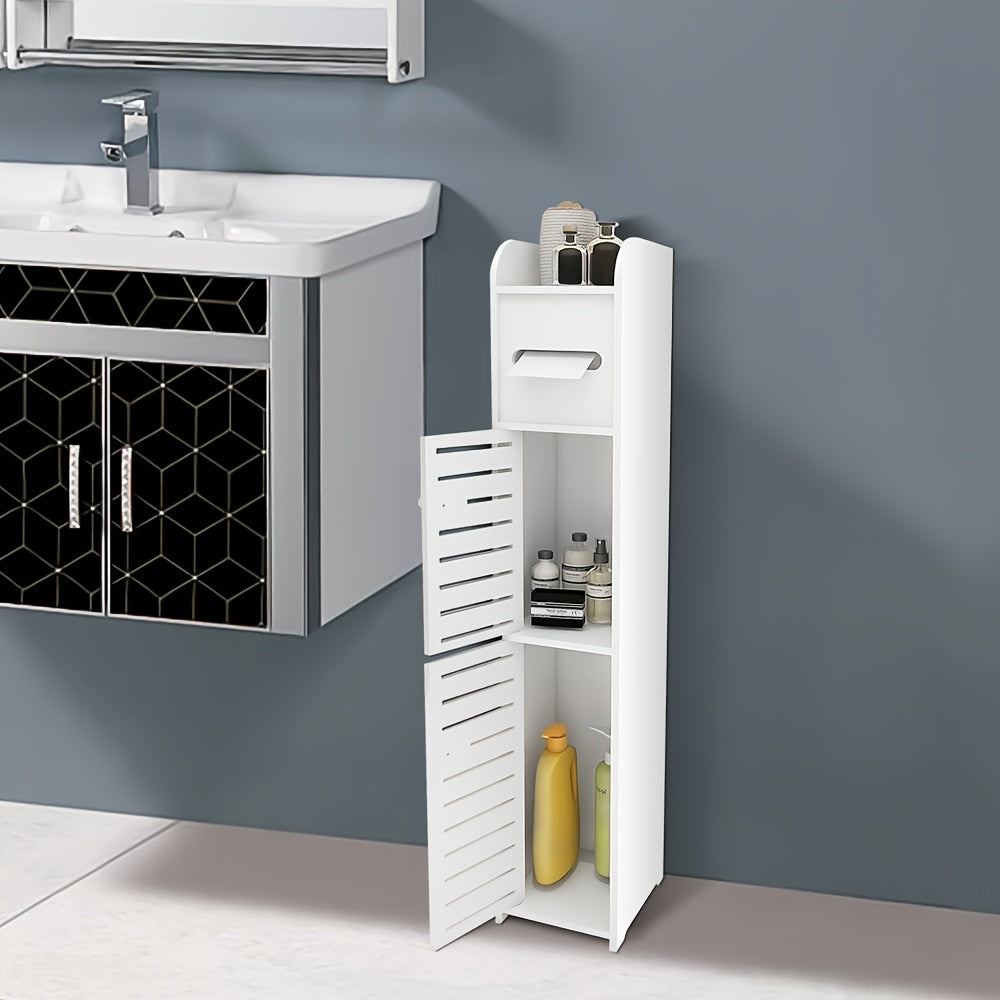 Armadietto da bagno piccolo, organizzatore sottile e lavorato in PVC, ideale per spazi ristretti, facile da montare e durevole, mobiletto multiuso porta carta igienica per bagno, camera da letto e soggiorno