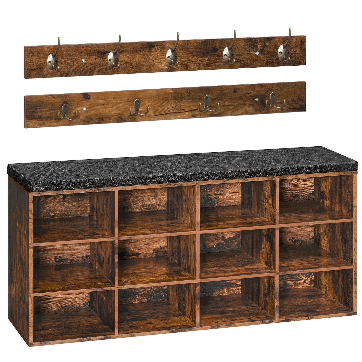 Set scarpiera armadio, divanetto scarpiera con 12 scomparti, scarpiera con divanetto imbottito, armadio a muro con 9 ganci, mobiletto scarpe per ingresso, corridoio, camera da letto