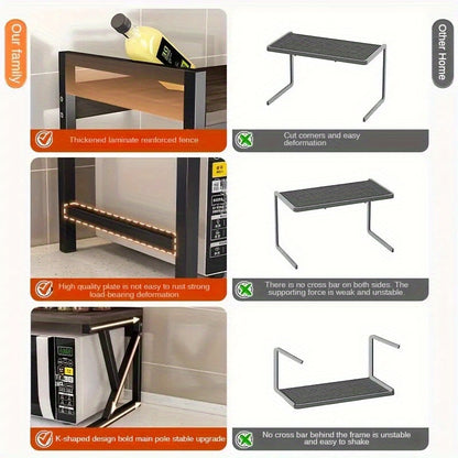 Scaffale multifunzionale da cucina a forma di K a tre strati, scaffale per forno a microonde, scaffale per forno, spazio di archiviazione multistrato con classificazione, accessori completi, rinforzo a forma di K, materiale in acciaio al carbonio, adatto