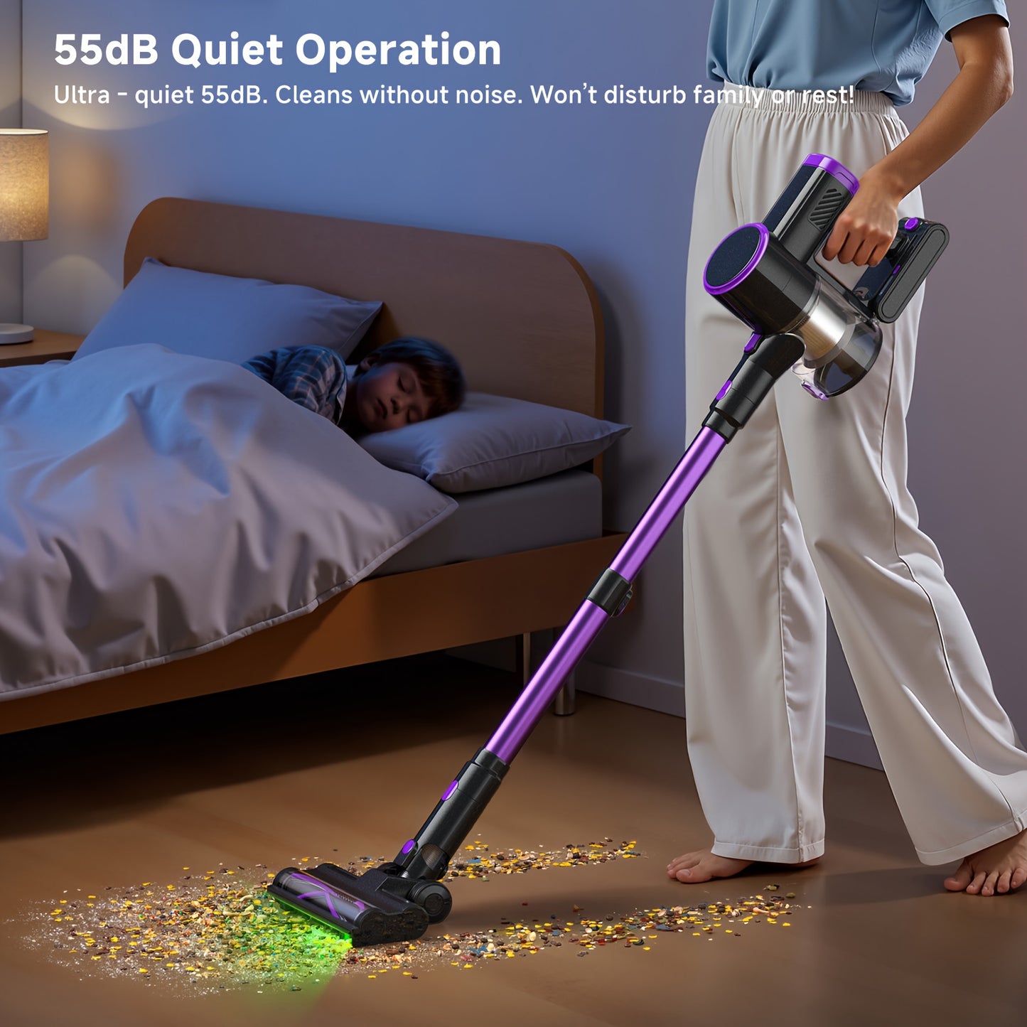 Aspirapolvere senza fili Lubluelu 46 Kpa -groviglio, aspirapolvere a bastone 6 in 1 con display a LED, autonomia di 50 minuti per tappeti, pavimenti duri, peli di animali domestici