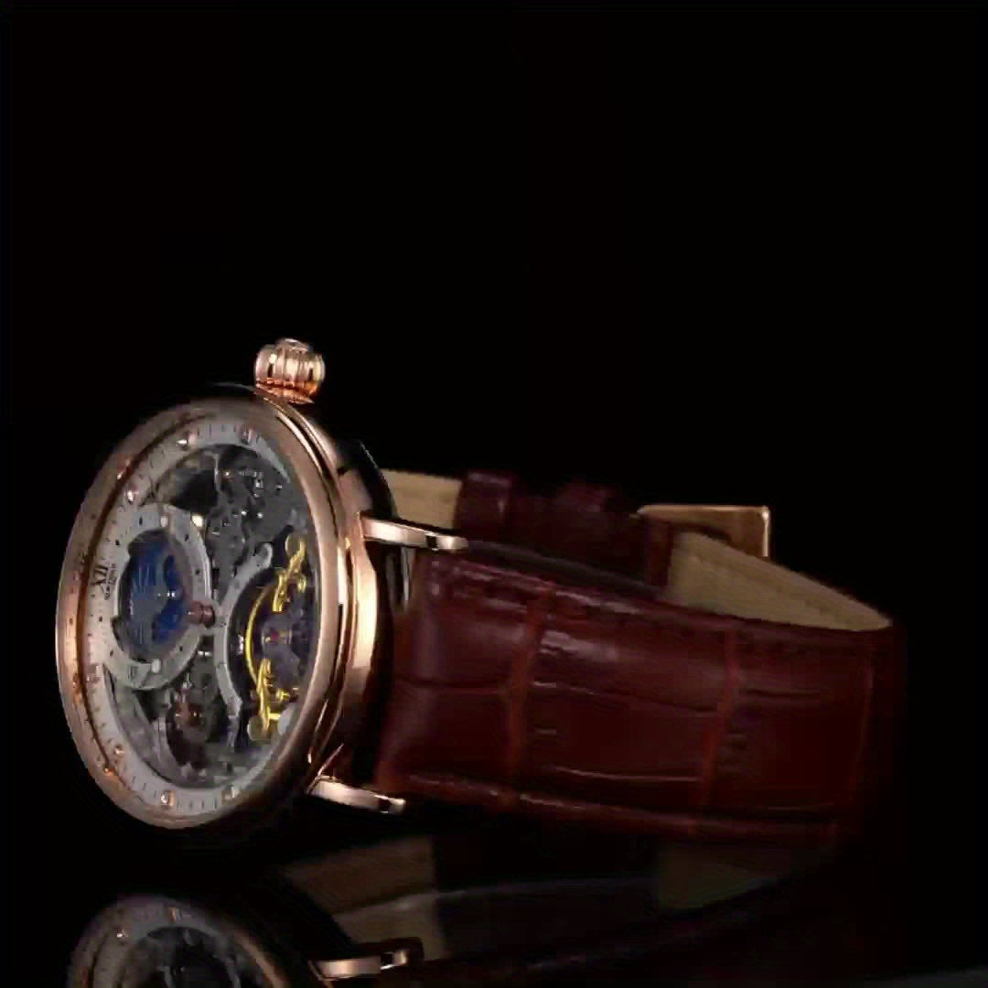 [[KINYUED] Orologio da uomo a doppia faccia con design traforato e due indicatori dell'ora, un orologio alla moda e un'idea regalo perfetta, senza batteria