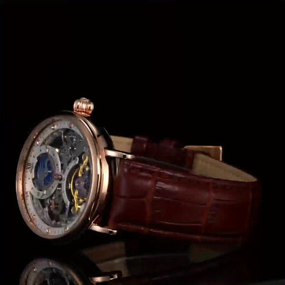 [[KINYUED] Orologio da uomo a doppia faccia con design traforato e due indicatori dell'ora, un orologio alla moda e un'idea regalo perfetta, senza batteria