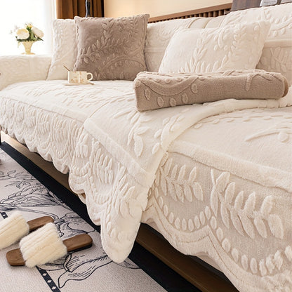 1 Coperta per Divano in Peluche con Stampa Leopardata - Finta Pelle Spessa e Calda, Antiscivolo e Adatta agli Animali Domestici, Bordo Decorativo a Foglie, Per Divani da 1-4 Posti e Sezionali, Lavabile in Lavatrice, Accessorio Comodo per Soggiorno o Camer