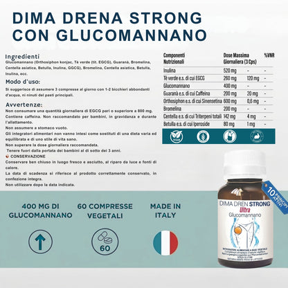 DimaDren – Integratore alimentare in compresse con Glucomannano, Bromelina, Centella, Betulla, Inulina, Tè Verde e Ortosifon