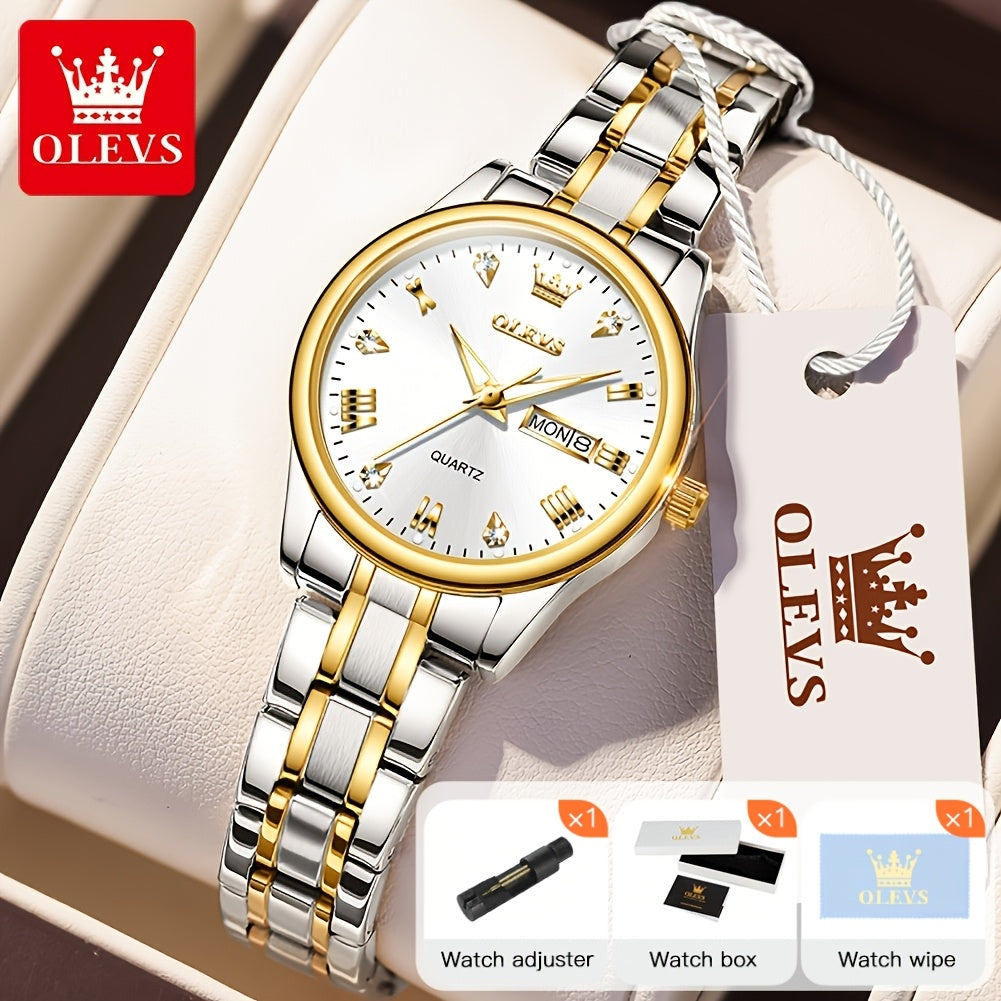 OLEVS Orologi da Donna Eleganti e di Lusso per Polso Piccolo, Quadrante Piccolo, Cinturino in Acciaio Inossidabile, Movimento al Quarzo Analogico, Data e Luminosità, Nero/Bianco/Oro/Blu