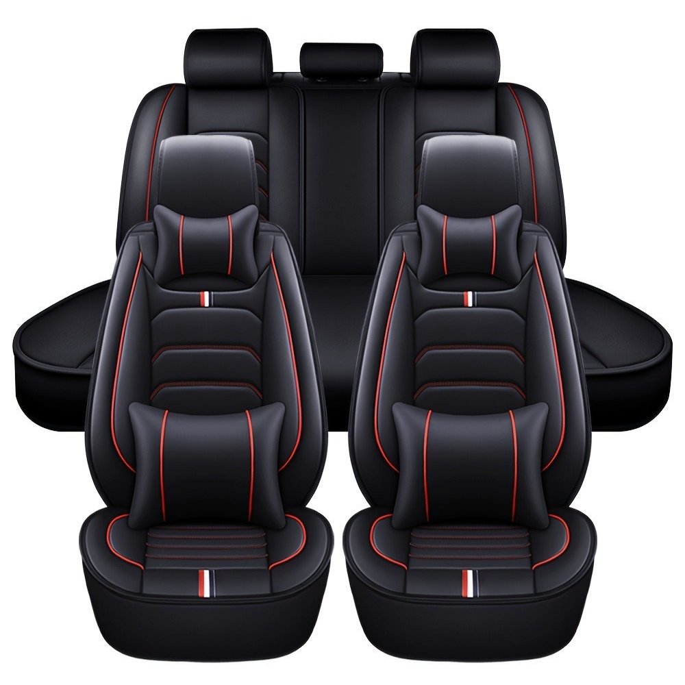 Set Completo di Coprisedili Auto Premium a 5 Posti, Universale per la Maggior Parte dei Veicoli, Protezione Antiscivolo a Copertura Totale con Cuscini Poggiatesta, Design Resistente ed Elegante
