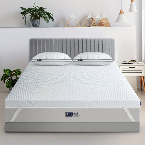 Coprimaterasso Bedstory, Rialzo per Materasso Rigido a Doppio Strato H2 e H3, Altezza 10 cm, Schiuma Fredda Gel Traspirante Confortevole con Fodera Lavabile, Bianco, Traspirante, Confortevole