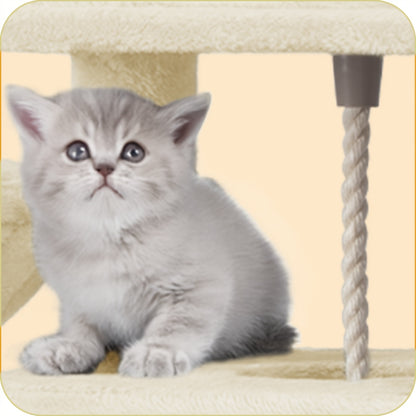 Torre per gatti beige, alta 159 cm con 8 tiragraffi, 3 livelli, 2 rifugi, un cesto, palline di peluche e corda in sisal, ideale per gatti di diverse dimensioni