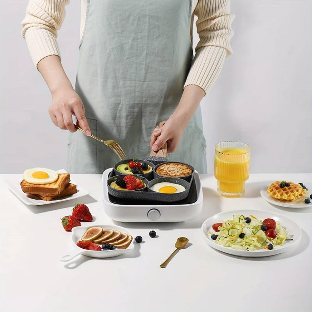 Padella Antiaderente a 4 Fori in Alluminio Perfetta per Uova Pancake Hamburger o Frittate