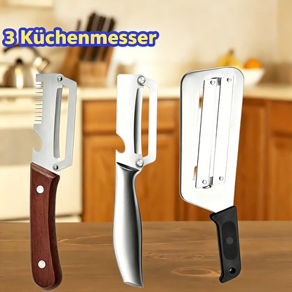 Set da 3 pezzi pelapatate e affettatrice premium in acciaio inossidabile, coltelli da cucina multifunzionali per sbucciare patate e tritare cavolo, utensili da cucina domestici essenziali