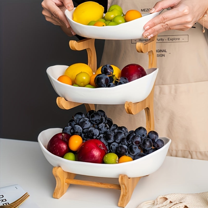 Cestino per Frutta a Due/Tre Ripiani, Scaffale Bianco per Frutta da Cucina, Set di Ciotole per Frutta, Portafrutta per Vassoi, Snack, Noci, Pane e Caramelle