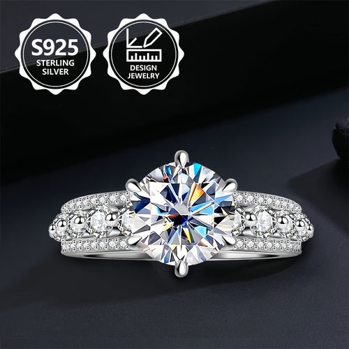 Anello da donna alla moda squisito in argento sterling 925, peso totale del prodotto (3,94 g), elegante e alla moda, incastonato con pietre di moissanite lucide. Un anello gioiello da donna di alta qualità con un aspetto eccellente, adatto per viaggi di v