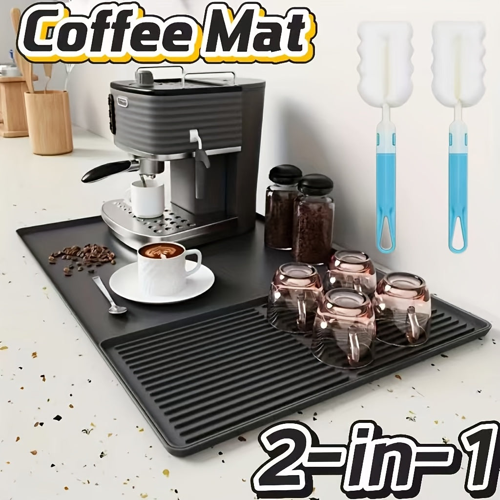 Tappetino da Caffè in Silicone 2-in-1 con Bordi Sollevati e Design Antiscivolo - Facile da Pulire, Durevole 59,94 cm X 40,13 cm Tappetino per Macchine da Caffè, Ideale per Uso Domestico e in Ufficio, Accessori per Bar Caffè, Regalo Perfetto per gli Amanti