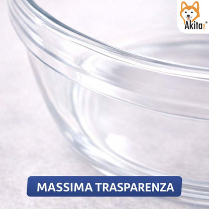 AkitaInk Set 5 Contenitori in Vetro con Coperchio Rosso - Ciotole Impilabili per Conservazione Alimenti, Frigo e Freezer - Diverse Misure