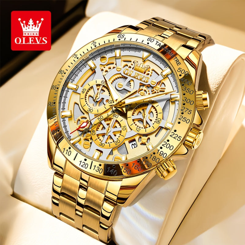 Orologio da Uomo OLEVS in Acciaio Inossidabile Orologi di Lusso Cronografo Multifunzione con Data Classico Orologio da Polso per Affari e Abbigliamento Elegante Regalo per Uomini