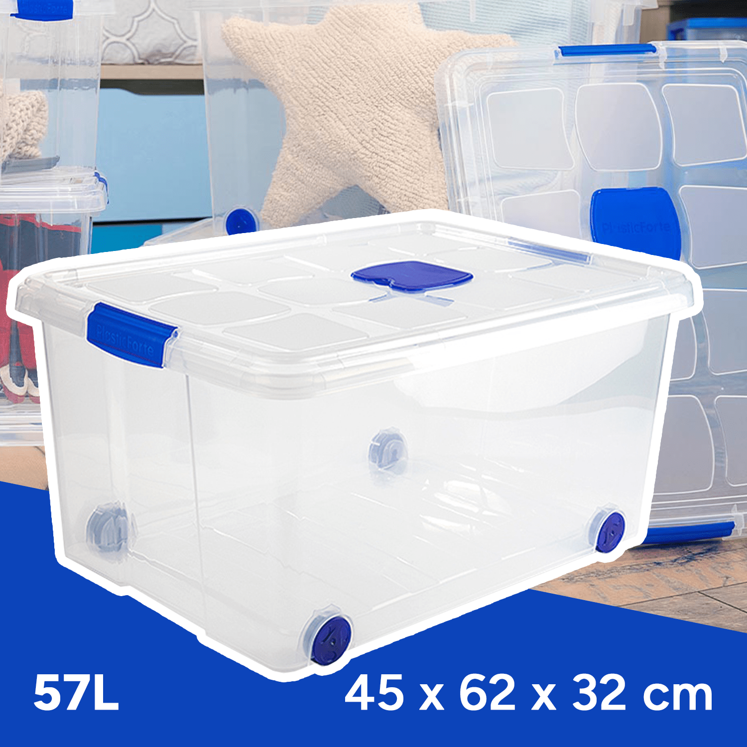 Scatola di Plastica per Organizzare Giocattoli, Libri, Documenti e Coperte - Chiusura Ermetica, Grande Capacità e Resistente - Dekohome