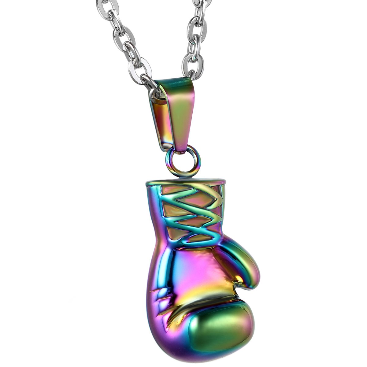 Collana con ciondolo a guanto da boxe da uomo: stile punk in acciaio inossidabile 304 304 con catena argentata da 22 pollici e sacchetto regalo in velluto