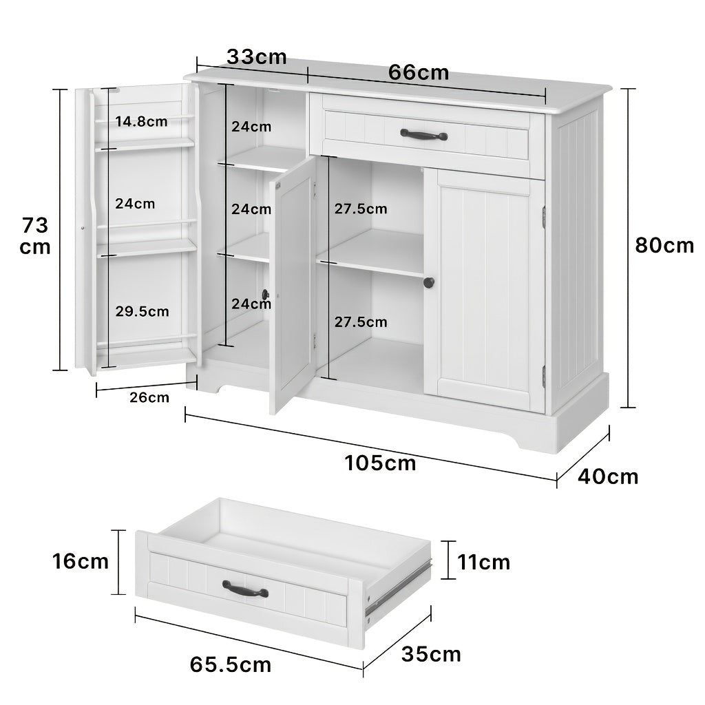 Mobiletto, Armadio da Cucina con Tre Ante e Un Cassetto, Offre Ampio Spazio di Stoccaggio, Adatto per Cucine, Sale da Pranzo, Soggiorni e Corridoi, 105X40X84.5Cm