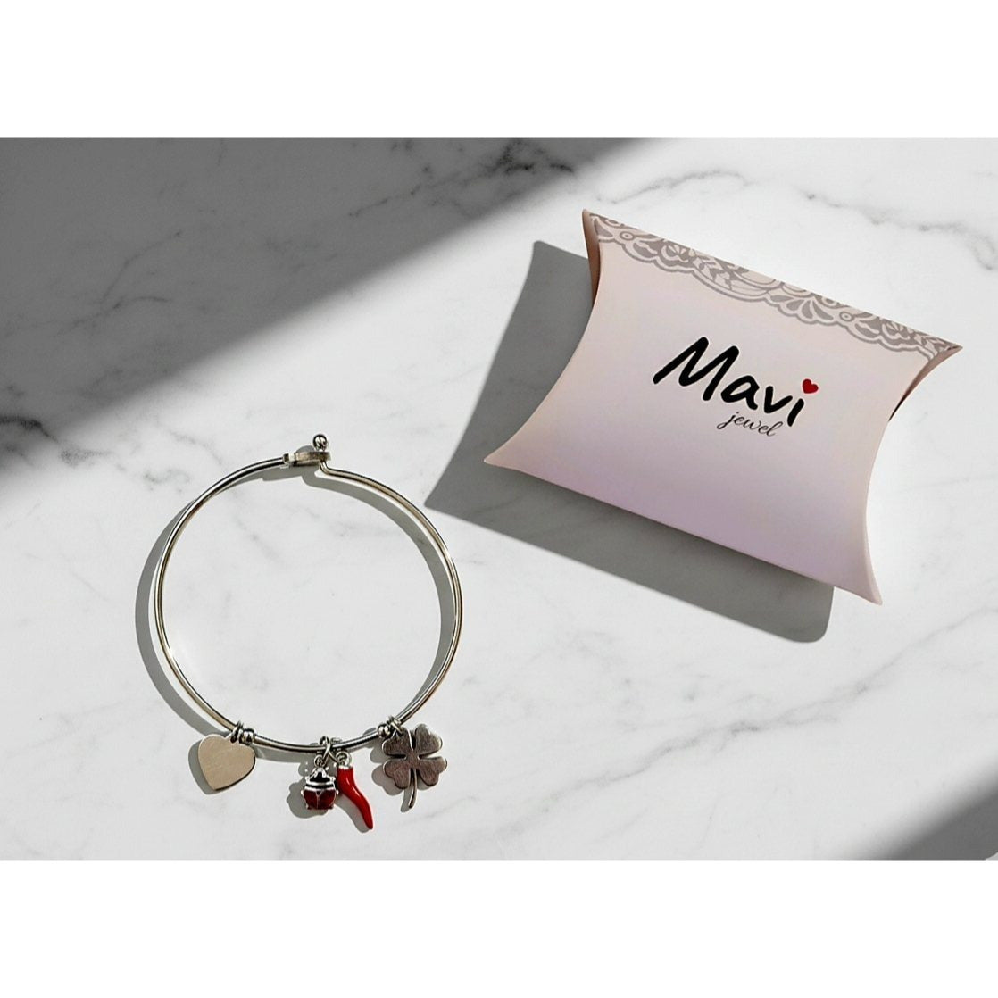 Bracciale donna rigido con corno Portafortuna