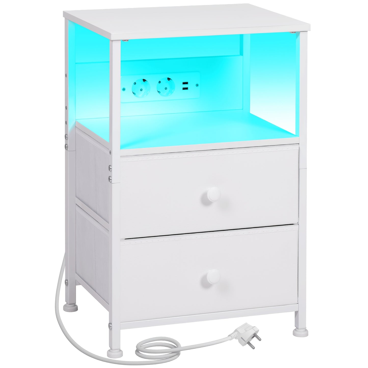 AMHANCIBLE Set Comodino 1/2 pezzi, Cassettiera in Tessuto con Dock di Ricarica, Tavolino da Letto, Comodino con Due Cassetti in Tessuto, Comodino Piccolo per Camera da Letto, Comodino a Quattro Ripiani, Adatto per Camera da Letto, Soggiorno. Nero, Marrone