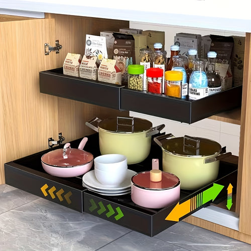 1 Confezione di organizer per mobili a scorrimento Heavy Duty - Larghezza espandibile da 32.0cm a 52.32cm, profondità 43,18cm, doppia montatura adesiva/trapano, contenitore multiuso per cucina, bagno, cassetti da garage, mobili da cucina