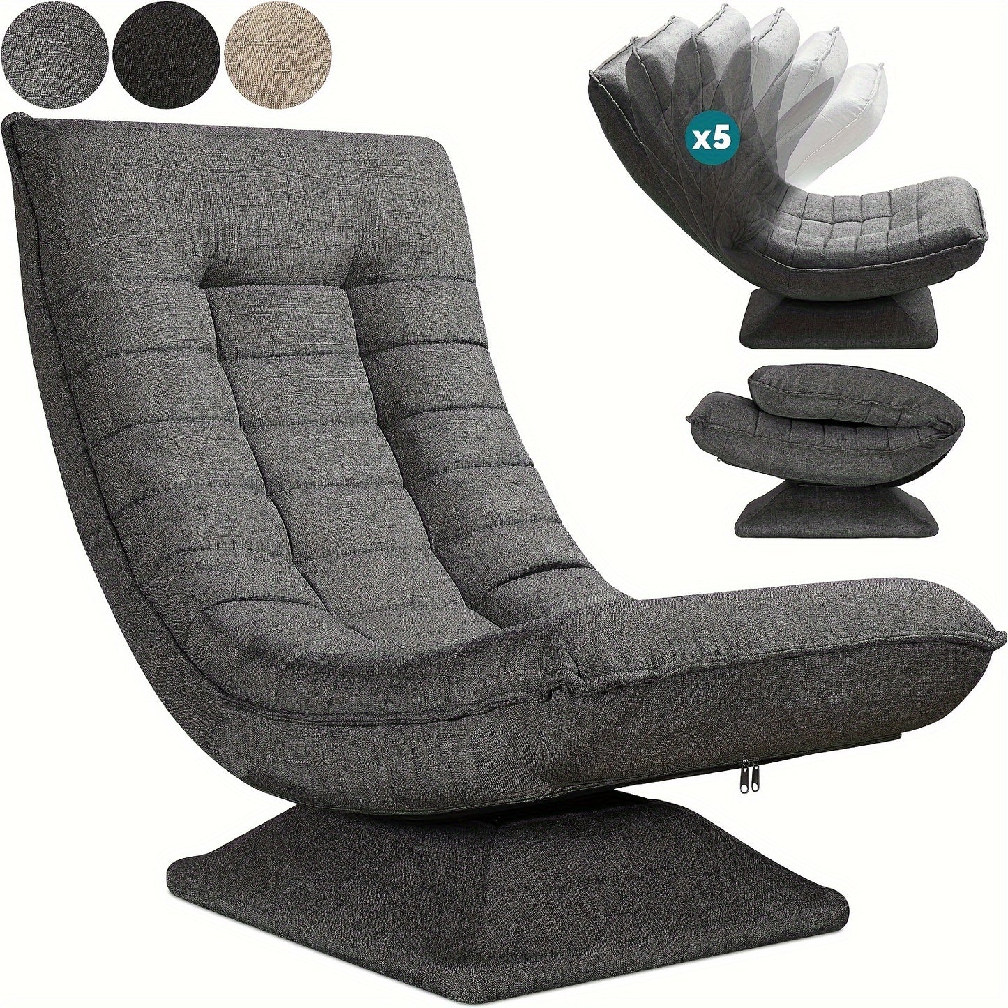 Poltrona Divano, Sedia da Terra, Schienale Regolabile Rotazione a 360° Pieghevole Portata 150Kg Design Elegante e Comfort Fanno di Essa l'Attenzione Principale della Tua Decorazione Domestica, Offrendoti un Luogo Comodo per Rilassarti. Nero, Grigio