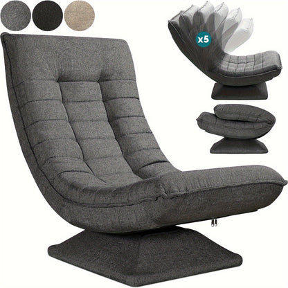 Poltrona Divano, Sedia da Terra, Schienale Regolabile Rotazione a 360° Pieghevole Portata 150Kg Design Elegante e Comfort Fanno di Essa l'Attenzione Principale della Tua Decorazione Domestica, Offrendoti un Luogo Comodo per Rilassarti. Nero, Grigio