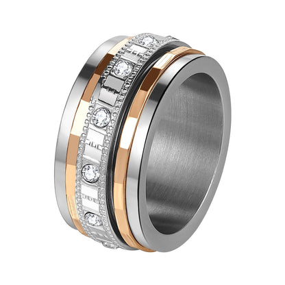 Anello Spinner Antistress per Donne e Uomini: Anello Fidget in Acciaio Inossidabile da 10mm con Zirconia Cubica Sintetica, Anello Rotante per Ansia, Anello Antistress per Pollice, Colori Oro Rosa e Argento