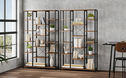 Bookshelf, Scaffale Verticale Con 6 Livelli E 15 Ripiani, Ripiani Aperti Regolabili, Per Soggiorno, Ufficio, Camera Da Letto, 30 X 100 X 170cm, Marrone Scuro Vintage