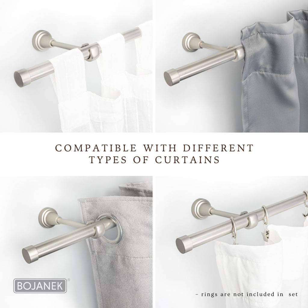 Asta per Tende a Parete in Metallo – BOJANEK – 4 Colori, 8 Lunghezze (120 - 600 cm) – Asta per Tende Resistente, Regolabile, Durevole per Soggiorno, Camera da Letto, Cucina, Bagno, Ufficio; Perfetta per Interni Moderni, Classici, Scandinavi, Loft, Industr