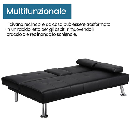 Costoffs Divano Letto a 3 Posti Divano Trasformabile con 2 Braccioli Staccabili Mobile Imbottito con Supporto Centrale Porta Bicchieri Divanetto Reclinabile da Salotto