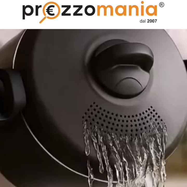 Akitaink Pentola 22cm 5L con Scolapasta Integrato Scoli’ - Pentola Antiaderente in Alluminio con Maniglie Bloccanti, Sicura, Pratica e Facile da Pulire, Scolì Made in Italy