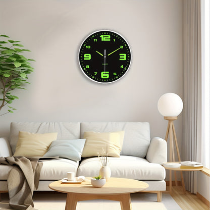 Orologio da parete silenzioso a 12 pollici con numeri che si illuminano al buio, numeri e lancette luminose che assorbono l'energia, 20,32-40,64 cm, in plastica senza ticchettio, a batteria, per soggiorno, camera da letto, ufficio, decorazioni da parete,