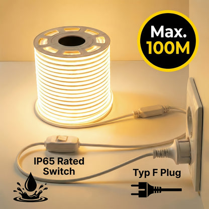 Striscia LED COB IP65 Flessibile 220V/230V, Bianco Caldo e Bianco Freddo, Neon LED in Silicone per Interni ed Esterni, Camera da Letto, Patio, Feste, Fai da Te e Decorazione Casa, per Insegne, Pareti, Bar, Illuminazione Festiva, 2m/20m/30m/50m