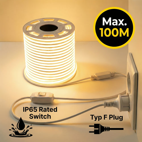 Striscia LED COB IP65 Flessibile 220V/230V, Bianco Caldo e Bianco Freddo, Neon LED in Silicone per Interni ed Esterni, Camera da Letto, Patio, Feste, Fai da Te e Decorazione Casa, per Insegne, Pareti, Bar, Illuminazione Festiva, 2m/20m/30m/50m