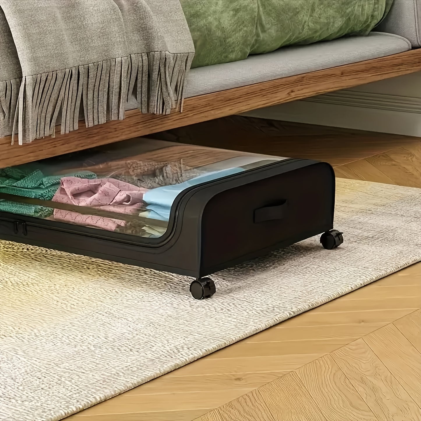Scatola di Stoccaggio Sotto Letto Cassettiera Sotto Letto con Ruote Coperchio Telaio in Metallo Organizzatore per Letto Borsa di Stoccaggio Pieghevole per Vestiti Scarpe Coperte, Stoccaggio Sotto Letto