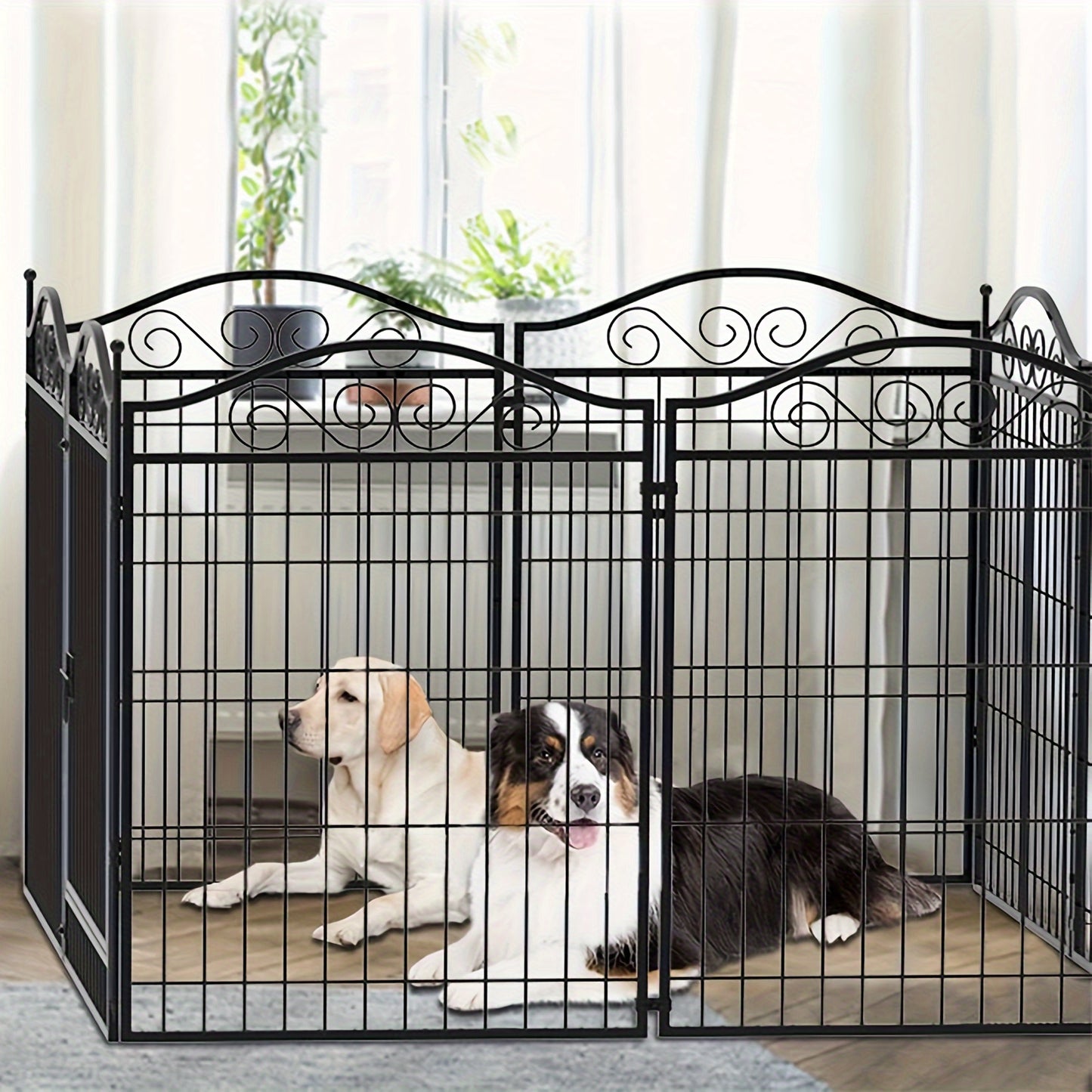 Pannello per cani in metallo per uso intensivo a 8 pannelli: Recinto per animali domestici, Recinto pieghevole per esercizio canino, con cancello, per cani di taglia piccola e media, Recinto per cuccioli, Recinto da gioco ed esercizio, per interni ed este