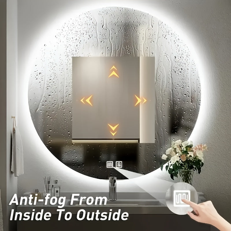 Specchio da bagno grande circolare retroilluminato con un diametro di 49,99 centimetri, adatto per hotel e uso domestico, inclusi i bagni. Viene fornito con un pulsante a pressione con funzione defogliante e un pulsante di illuminazione, imballaggio sicur