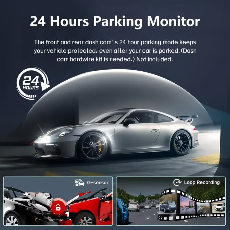Dash Cam per auto a 4 lenti, IPS da 7,62 cm, visione notturna HD 1080P, registrazione a 360° anteriore/posteriore/sinistra/destra, alimentazione per veicolo 12-24 V, scheda di memoria opzionale, batteria ricaricabile, per taxi/camion