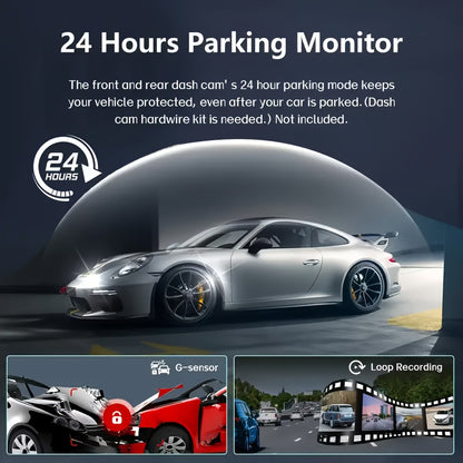 Dash Cam per auto a 4 lenti, IPS da 7,62 cm, visione notturna HD 1080P, registrazione a 360° anteriore/posteriore/sinistra/destra, alimentazione per veicolo 12-24 V, scheda di memoria opzionale, batteria ricaricabile, per taxi/camion