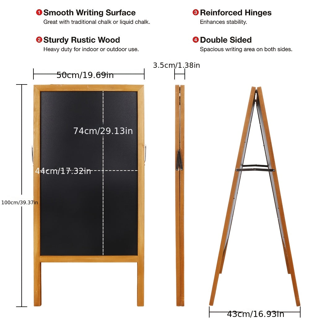 Insegna da marciapiede pieghevole a pavimento con lavagna a gesso con cornice in legno A e magnete su entrambi i lati per uso in caffetteria, bar, pub, insegna per menu promozionale, case da giardino