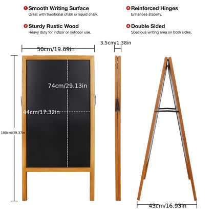 Insegna da marciapiede pieghevole a pavimento con lavagna a gesso con cornice in legno A e magnete su entrambi i lati per uso in caffetteria, bar, pub, insegna per menu promozionale, case da giardino