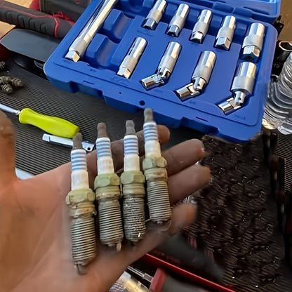 Prodotti di tendenza in 900 Paesi, bussole magnetiche rotanti per candele a spina da 14 mm e 16 mm a parete sottile - Strumento di rimozione bussole per candele a 12 punte con attacco da 3/8 di pollice - Le estensioni rotanti consentono l'accesso alle are