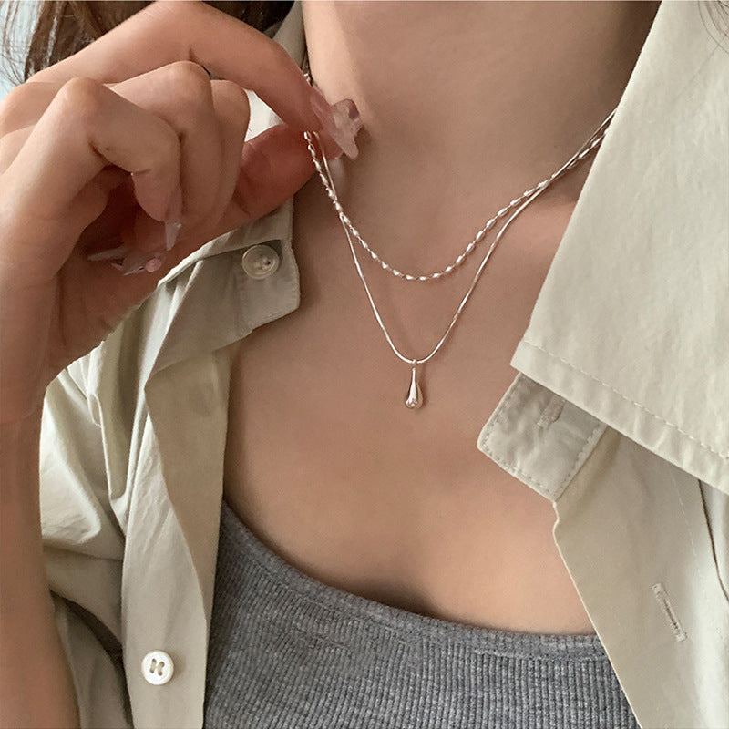 Catena in Argento Sterling 925, Collana Minimalista a Doppio Strato da Donna con Ciondolo Pendente, Elegante e Moderna, Ideale come Regalo per Donne