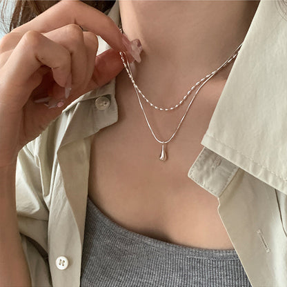 Catena in Argento Sterling 925, Collana Minimalista a Doppio Strato da Donna con Ciondolo Pendente, Elegante e Moderna, Ideale come Regalo per Donne