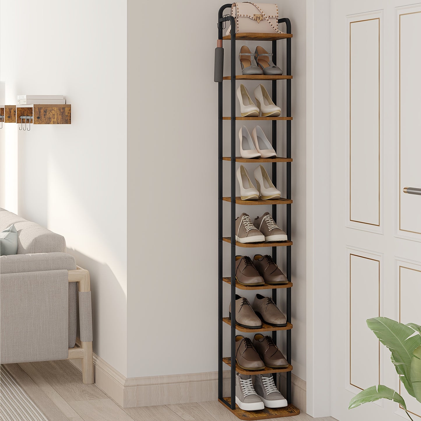 Rack per scarpe verticale, ripiani per scarpe, torre per scarpe per spazi piccoli, autoportante, regolabile, risparmia spazio, 10 livelli